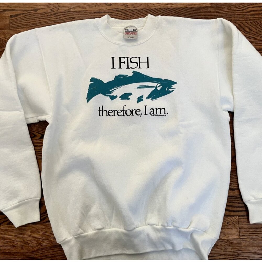 Vintage Fish Sweatshirt 80s Oneita- Al Bundy I Fish Therefore I AM- XL- USA